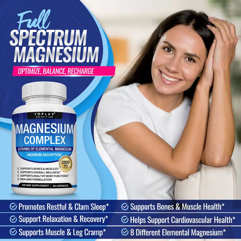HOT SALE Toplux Magnesium Complex 8 Essential Magnesium Supplement 1000mg( BUY 3 GET 1 FREE)