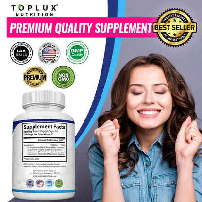 HOT SALE Toplux Magnesium Complex 8 Essential Magnesium Supplement 1000mg( BUY 3 GET 1 FREE)