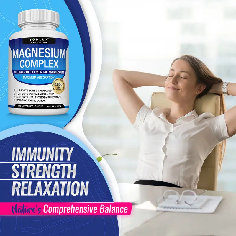HOT SALE Toplux Magnesium Complex 8 Essential Magnesium Supplement 1000mg( BUY 3 GET 1 FREE)