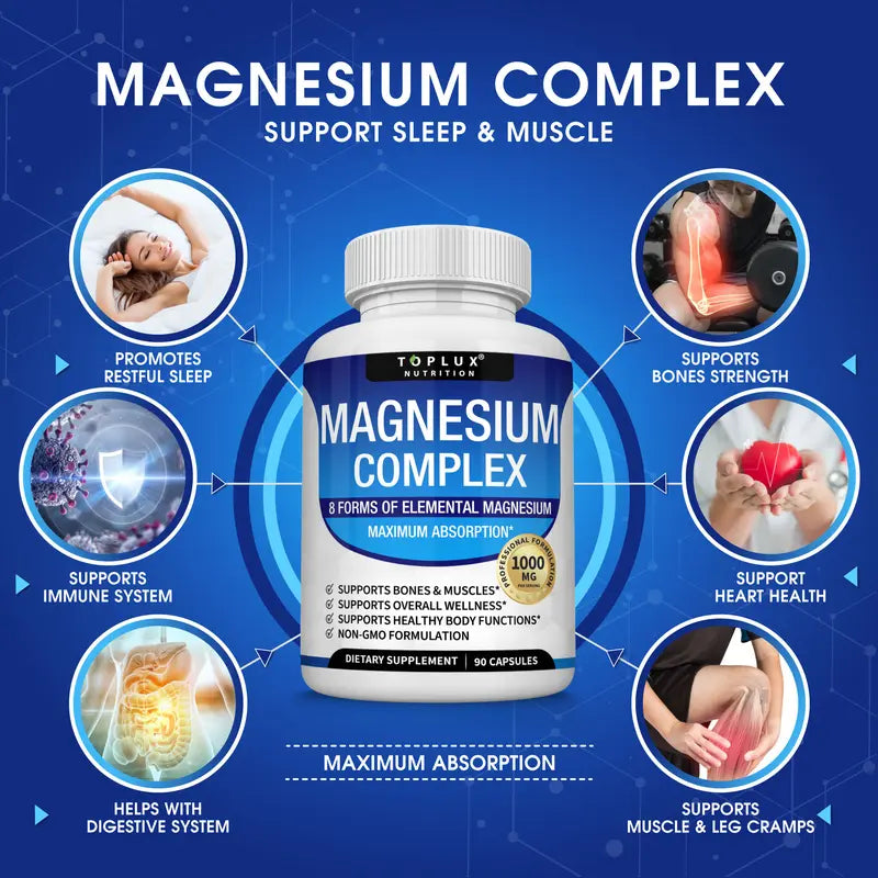 HOT SALE Toplux Magnesium Complex 8 Essential Magnesium Supplement 1000mg( BUY 3 GET 1 FREE)