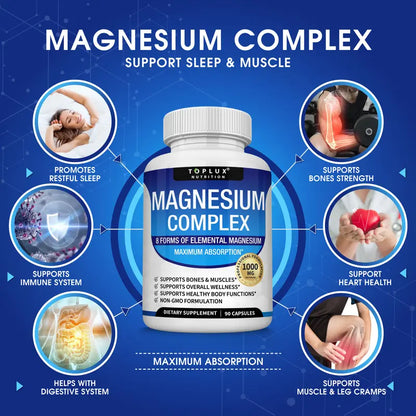 HOT SALE Toplux Magnesium Complex 8 Essential Magnesium Supplement 1000mg( BUY 3 GET 1 FREE)